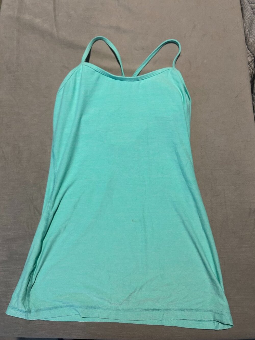 LULULEMON Power Y Tank Top Luon Mint Green Built In Bra Size 4